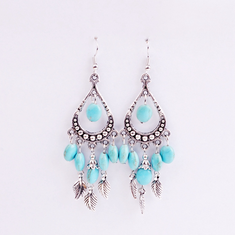 european and american retro pattern cross earrings long paragraph geometric round blue turquoise fashion personality earrings 6 models