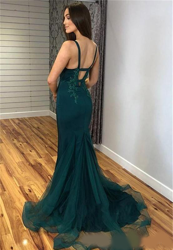 2020 Charming Teal Green Mermaid Backless Evening Dress Hunter Green V Neck Formal Holiday Party Gown Custom Made Plus Size