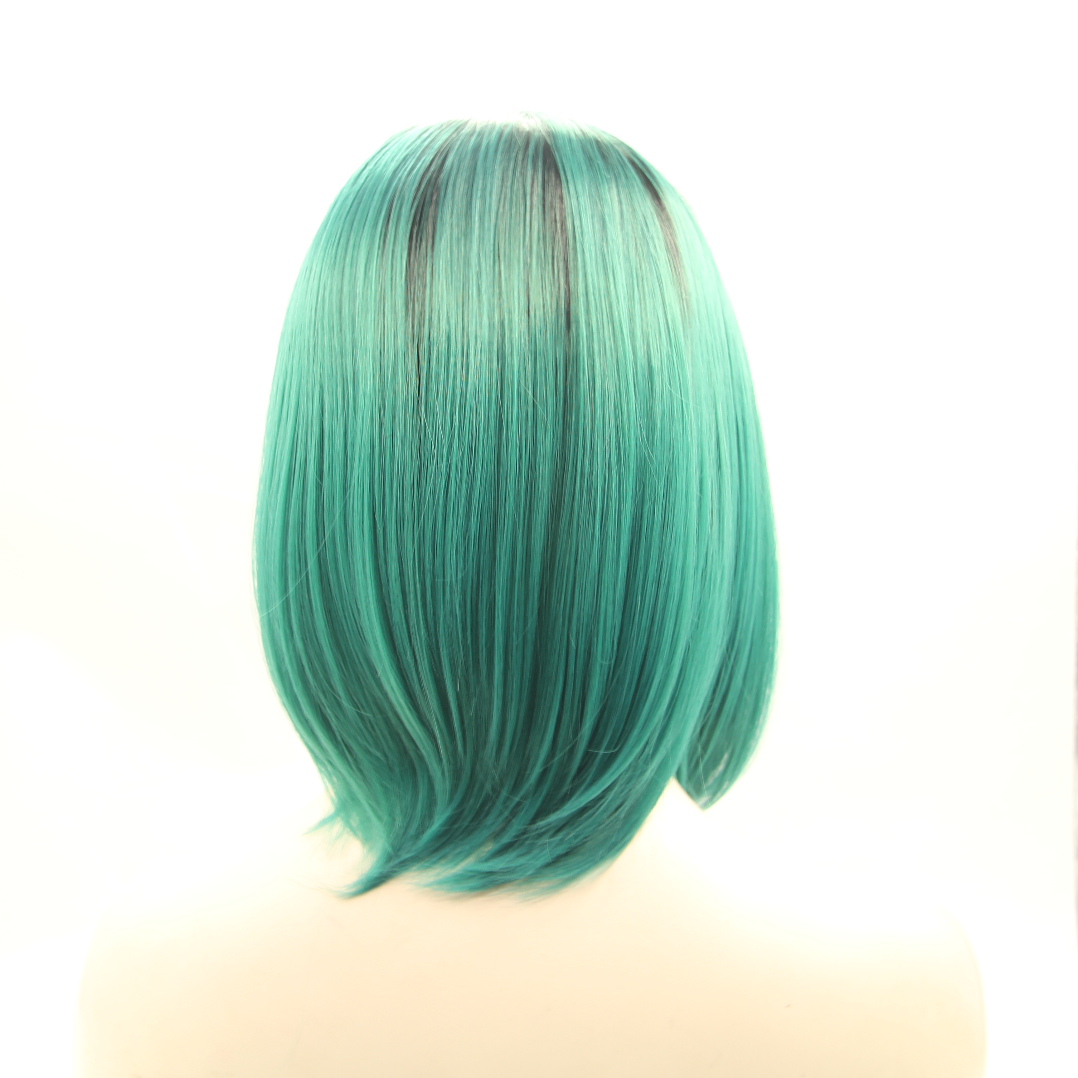 Hotselling Heat Resistant Synthetic lace front Wig Short Silky Straight Bob Hair Style Ombre Two Tone Green Wigs for black women