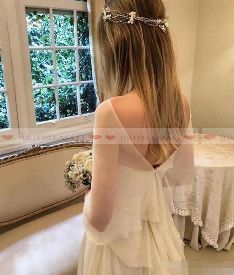 Elegant A Line Dresses With Wraps Chiffon Sweep Train Ruffles Ruched Pleats Simple Custom Made Plus Size Garden Country Wedding Gown