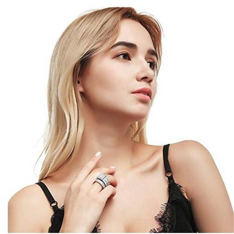 Vecalon Charm Promise Ring Set 925 sterling silver Princess Cut Diamond Cz Engagement Wedding band rings for women Bridal Jewelry