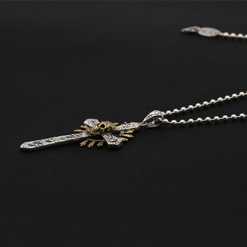 925 sterling silver vintage jewelry American European antique silver handmade punk style skull cross necklace pendants for men women