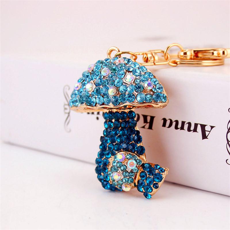 Cute Mushroom Shape Keychain Rhinestone Crystal Alloy Pendant Car Key Chain Ornament Handbag Decor Fashion Key Rings Free Shipping
