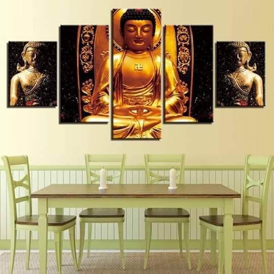 5 Piece Gold Buddha Paintings Wall Art Canvas Pictures Modular Kitchen Restaurant Decor Living Room HD Printed Poster No Frame