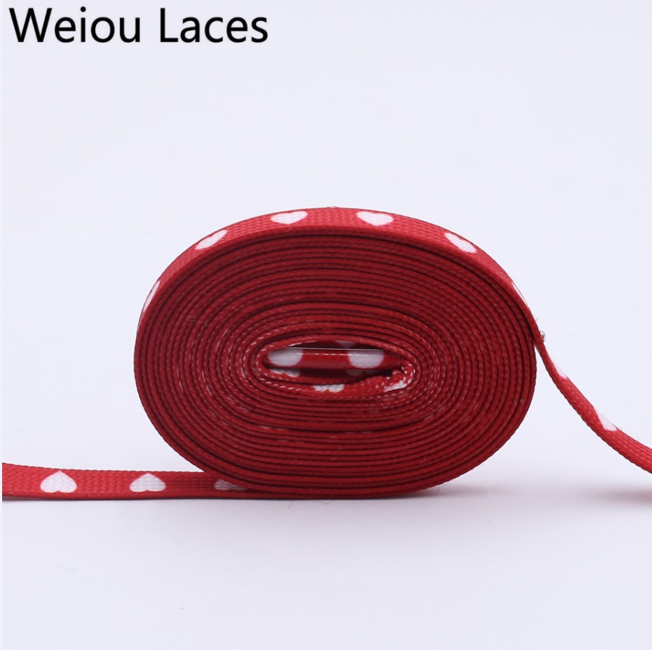 Weiou Digital Print Sublimated Shoelaces Flat Printed Red White Heart Boot Laces Heat Transfer Latchet For Flats Sneakers