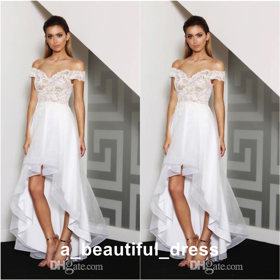 Black Off-Shoulder Prom Dresses High Low Lace Applique Party Arabic Dress Kaftan Dubai Organza Formal Evening Gowns ED1265