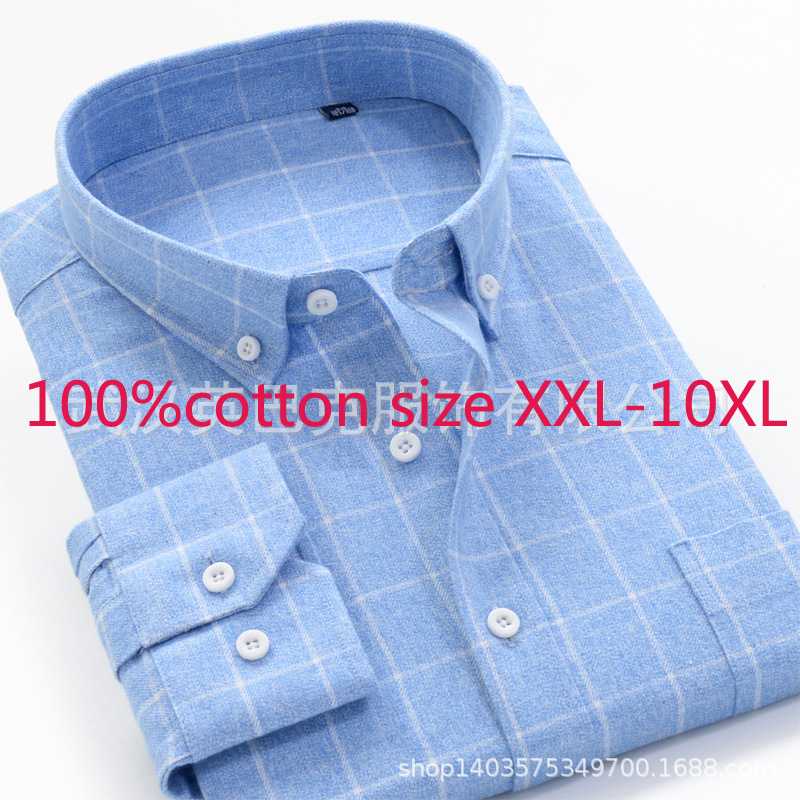 Men's Dress Shirts Arrival High Quality 100%pure Cotton Super Large Loose Men Thickened Autumn Flannel Plaid Plus Size XXL-10XL