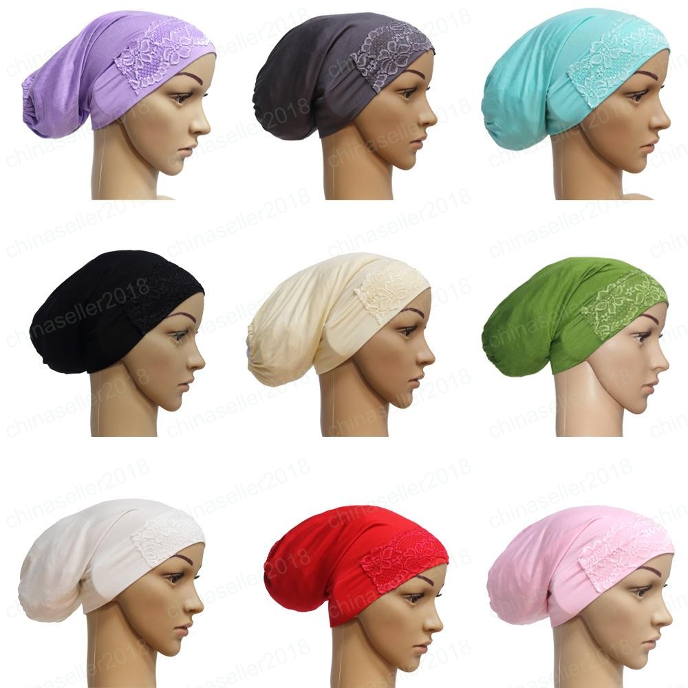 Women Muslim Inner Cap Under Scarf Islamic Patchwork Turban Hats Hijab Headwear Wrap Lace Bonnet Hair Loss Arab Islamic Beanie