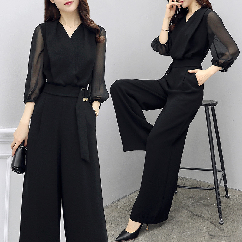 Women Elegant Rompers Fashion High Waist Black Slim Wide Leg Black Jumpsuit, 01
Women Elegant Rompers Fashion High Waist Black Slim Wide Leg Black Jumpsuit, 01