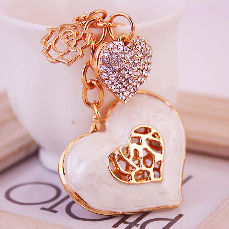 Crystal Heart Pendant Key Chains Glitter Enamel Alloy Rhinestone Charms Decor Fashion Keychain Gold Tone Plated Oil Drop Metal Car Keyring