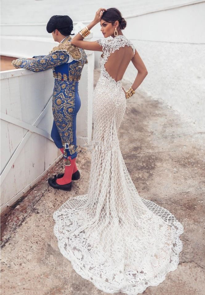 julie vino mermaid wedding dresses high neck lace bridal gowns sweep train backless abiti da sposa wedding dress plus size