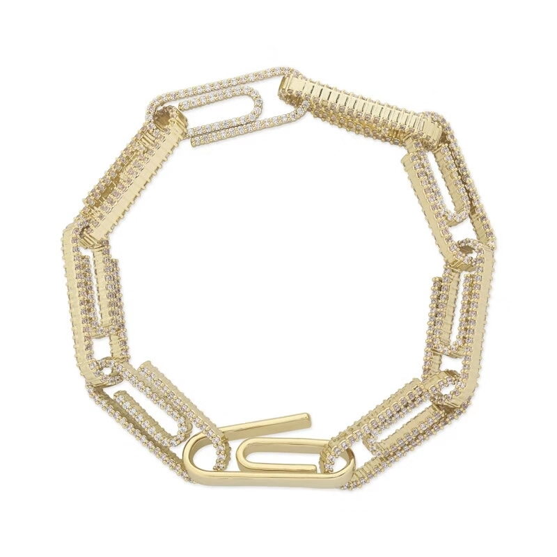 7 8 inches 1cm iced out chains bracelets for men luxury designer bling diamond paper clip bracelet gold silver cuban link chain je