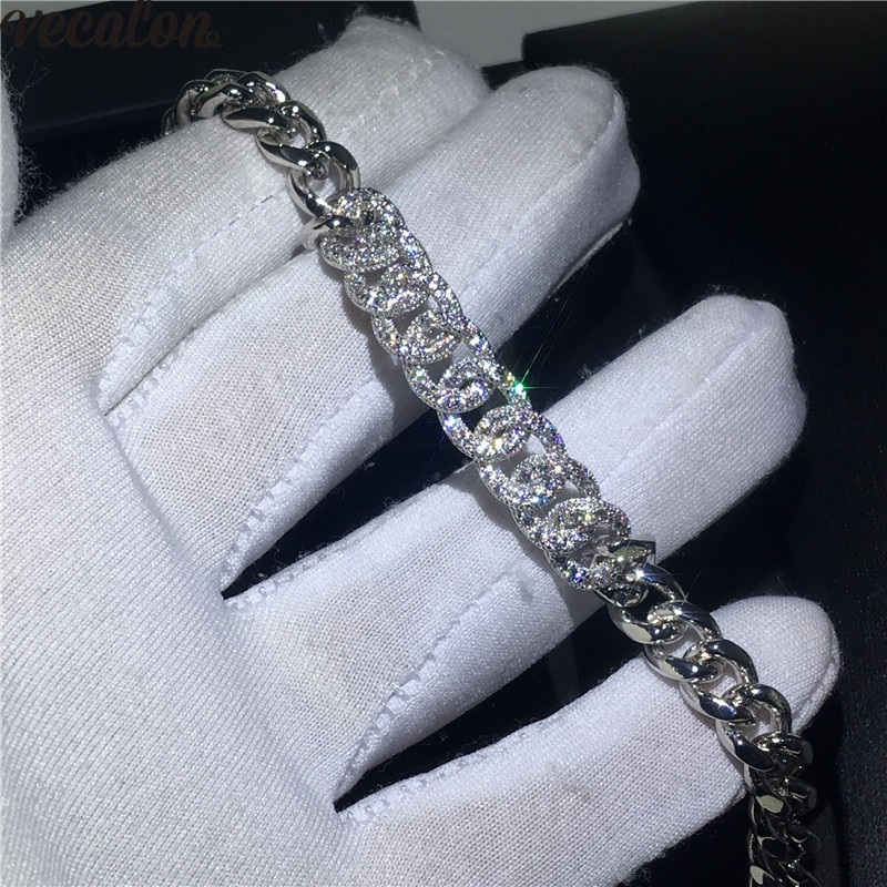 Vecalon Bangle Micro Pave 400pcs cubic zirconia 925 Sterling Silver Filled Bracelet bangle for womens Wedding accessaries Gift