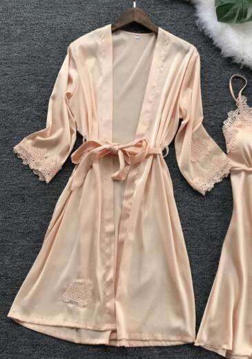 Sexy & Gown Sets Lace Bathrobe + Night Dress Sleepwear Womens Sleep Clothing Faux Silk Robe Femme Gerie B1
