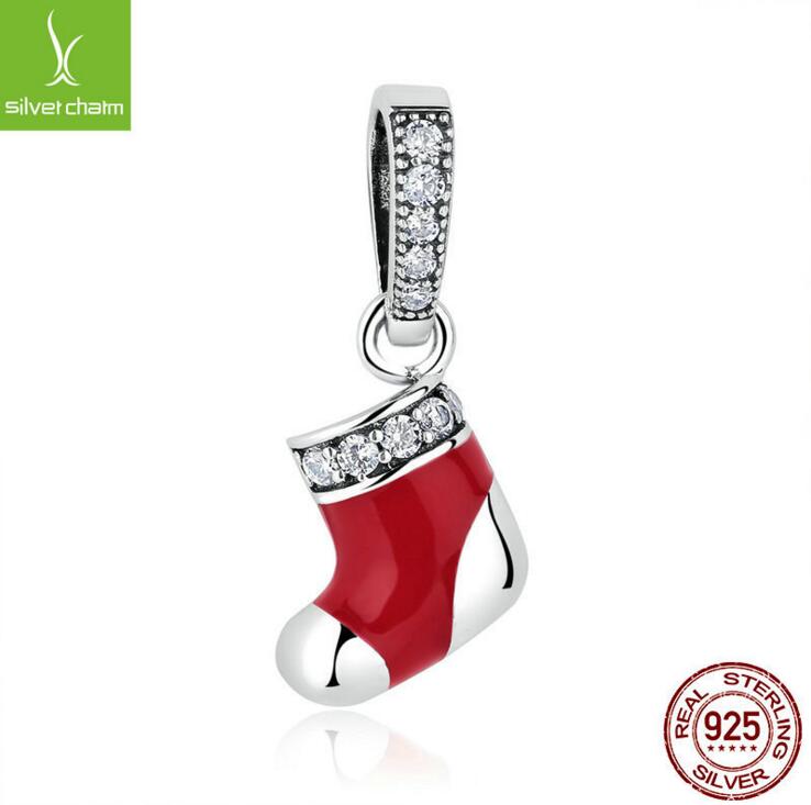 100% Authentic 925 Sterling Silver Women Christmas Socks Santa Claus Charm Beads Fit Pandora Charm Bracelet DIY Original Silver Jewelry-image