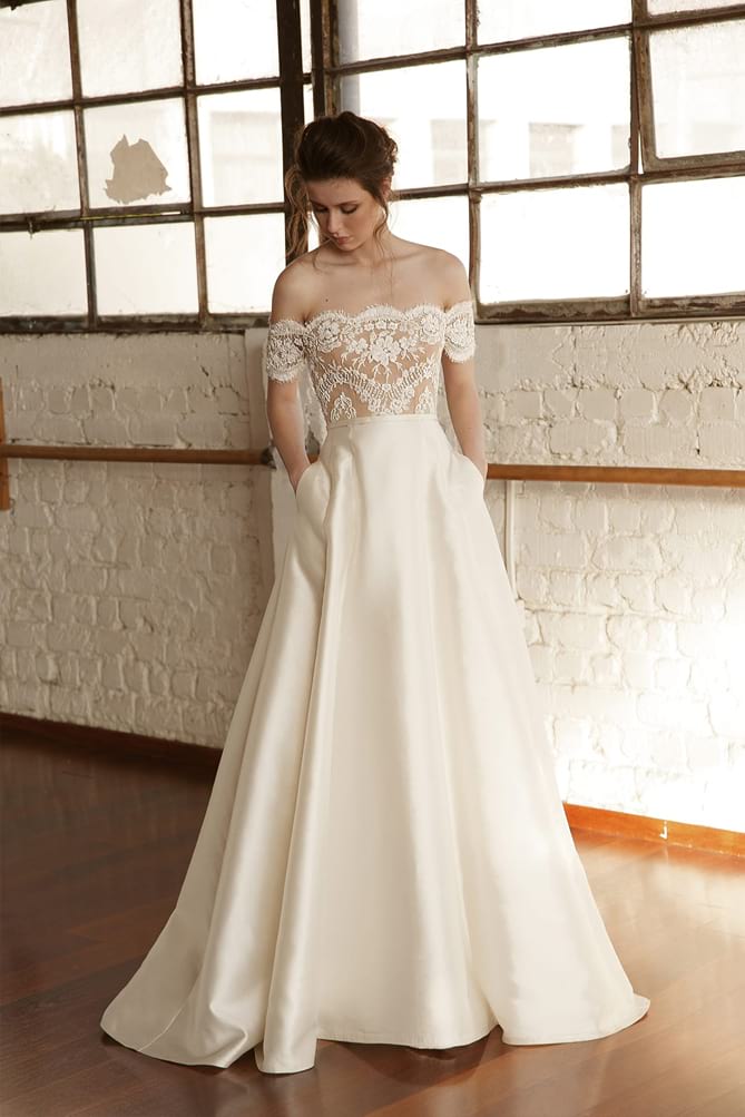 Chana Marelus Country Wedding Dresses Off The Shoulder Lace Appliqued A Line Vestidos De Novia Beach Wedding Dress Bridal Gowns With Pocket