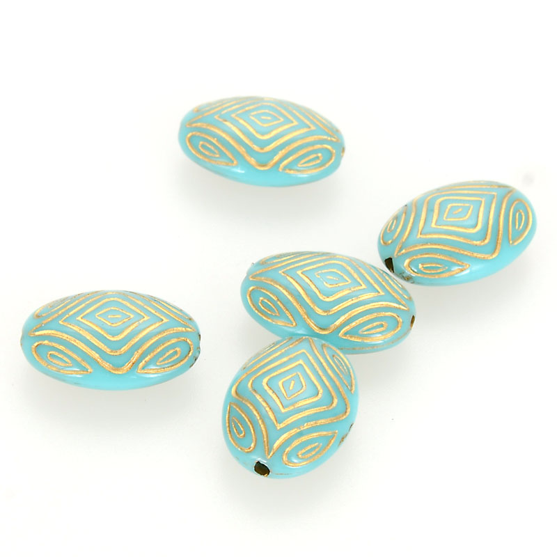 100 pcs Acrylic Flat Oval Pattern Beads With Gold Lined Antique Design Deads For Diy Jewelry Making Accessories