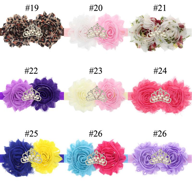 37 Colors Baby Headbands Flowers Shabby Elastic Headbands Girls Kids Rhinestone Tiara Hairbands Children Hair Accessories Headdress