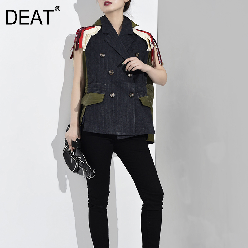 DEAT 2019 New Spring Autumn Lapel Sleeveless Embroidery Spliced Hit Color Loose Big Size Personality Vest Women Fashion QJ016, Green
DEAT 2019 New Spring Autumn Lapel Sleeveless Embroidery Spliced Hit Color Loose Big Size Personality Vest Women Fashion QJ016, Green