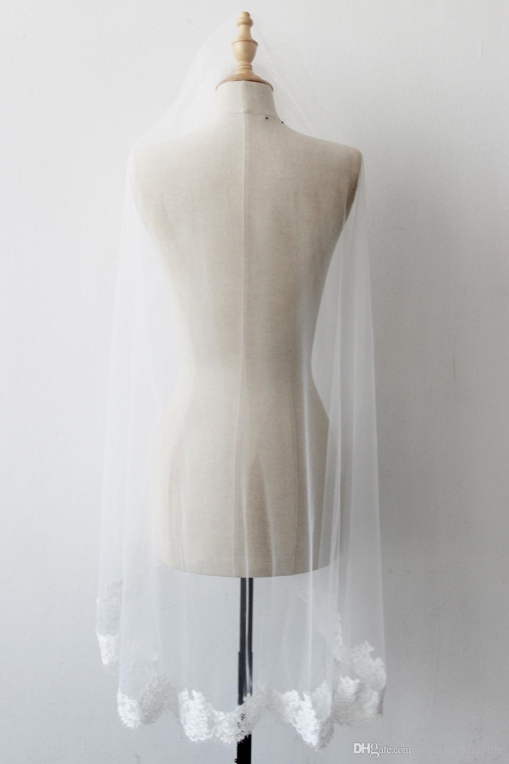 Cheap Short 1M One Layer Bridal Wedding Veils with Comb White/Ivory Appliqued Bridal Veils Free Shipping CPA815