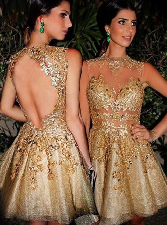 Sexy Gold Short Cocktail Dresses Sheer Neck Sleeveless Appliques Beaded Tulle Illusion Mini Open Back Evening Party Dress Prom Dresses, Black
Sexy Gold Short Cocktail Dresses Sheer Neck Sleeveless Appliques Beaded Tulle Illusion Mini Open Back Evening Party Dress Prom Dresses, Black