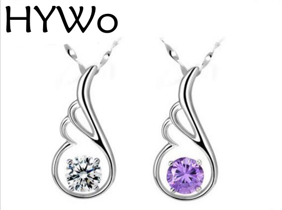 Wholesale-(without chain) Angel Wings Crystal zircon pendant necklace Fine Jewelry 925 Sterling Silver for Women Gift of Love Jewelry