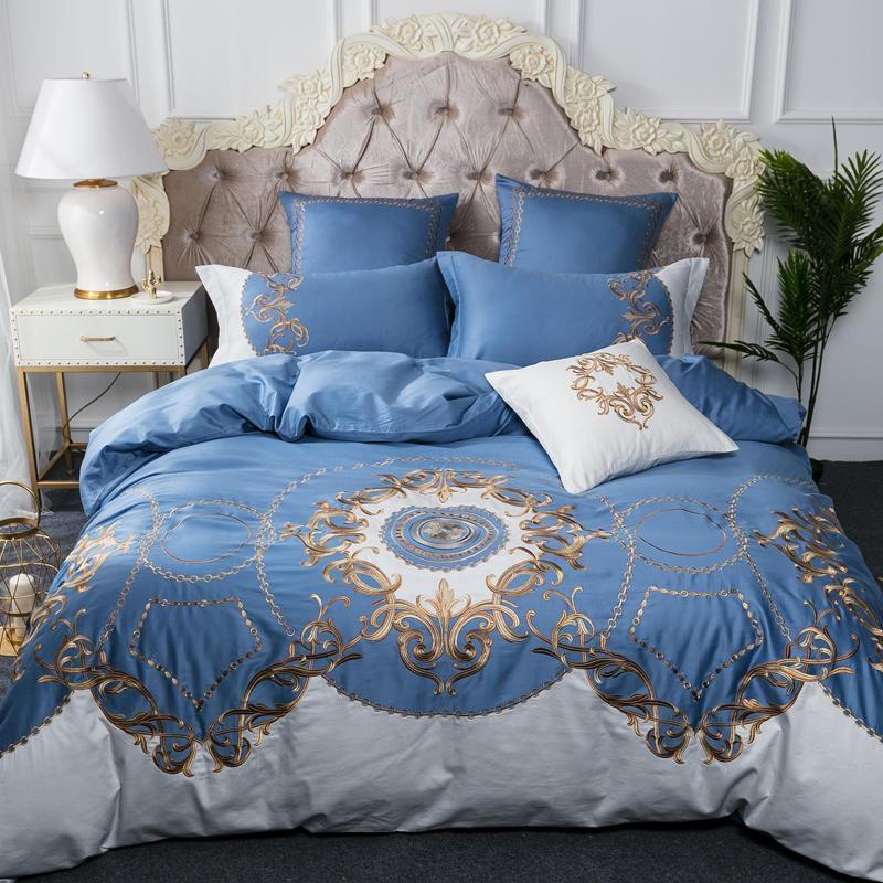 J/7Pcs King/Queen Size Bedding Sets Blue Silver Egyptian Cotton Embroidery bed set Bed sheet Duvet Cover set Pillowcases
J/7Pcs King/Queen Size Bedding Sets Blue Silver Egyptian Cotton Embroidery bed set Bed sheet Duvet Cover set Pillowcases