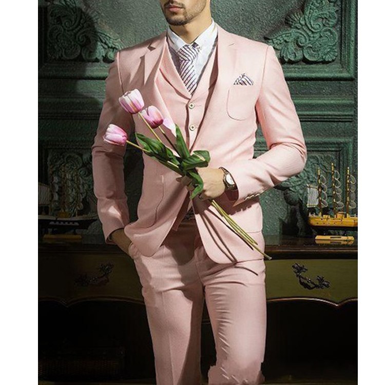 Pink Wedding Tuxedos Groom Slim Fit Peaked Lapel Pant Suits Mens Prom Wear Jacket Best Man Male 3 Pieces