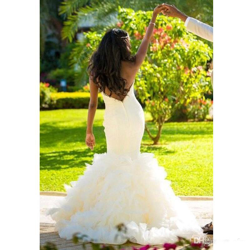 African Plus Size Stunning Sweetheart Wedding Dress Backless Tiered Tulle Beach Long Robe De Mariée Custom Made Summer Bridal Gown