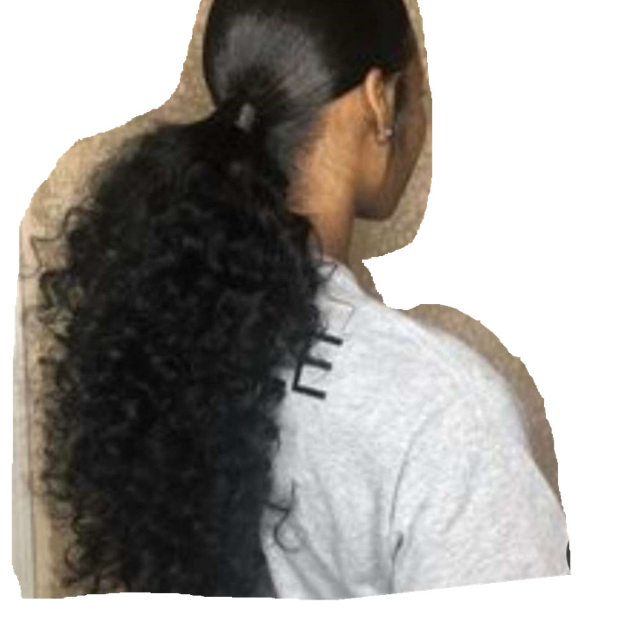 Long black Curly drawstring ponytail human hair ,Most Current totally free ponytail hairstyle for black women full natural 160g