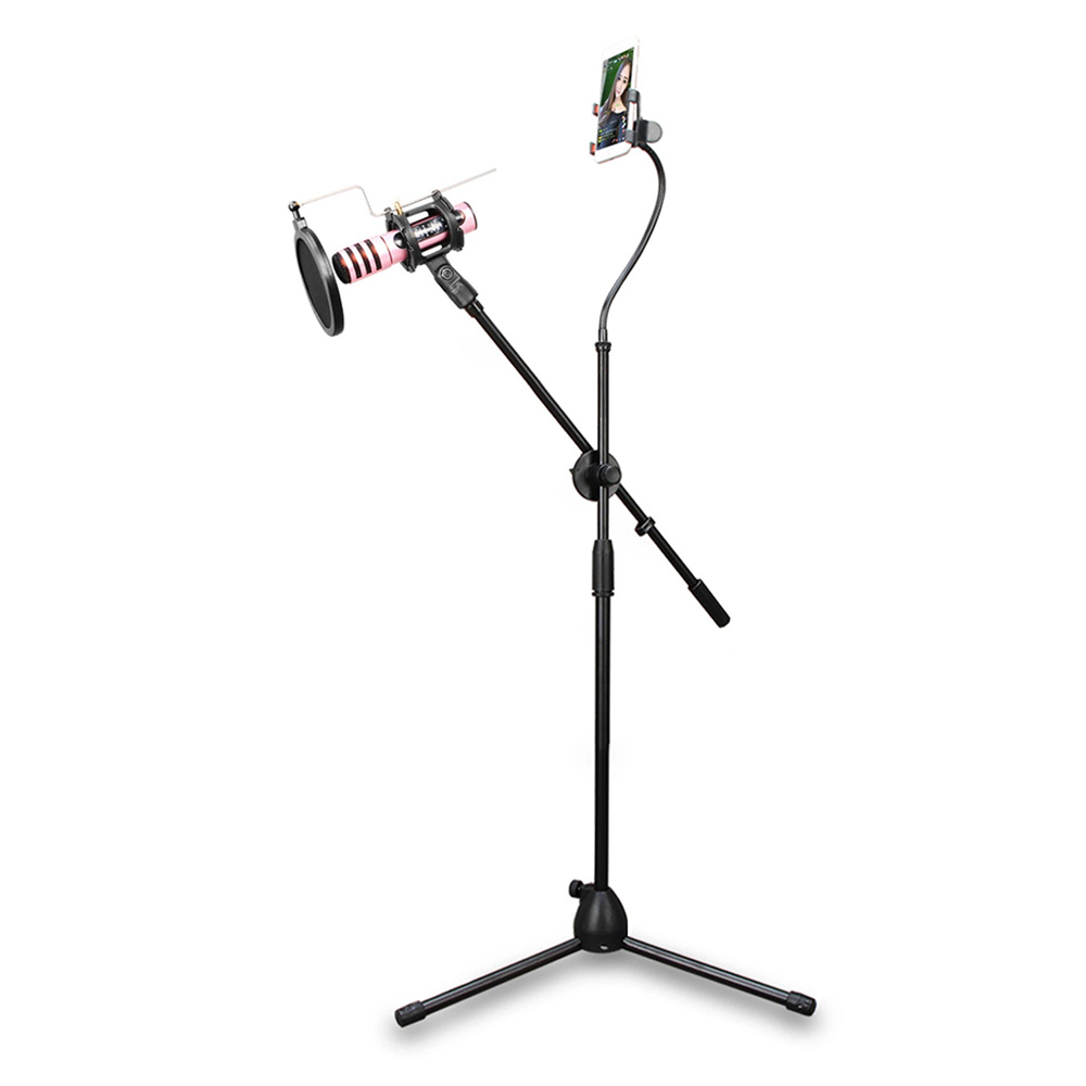 Tripod Microphone Stand Bracket Supporter W/ Shock-proof Mount Mic Pop Filter Mobile Phone Holder for Podcast Broadcast Chatting