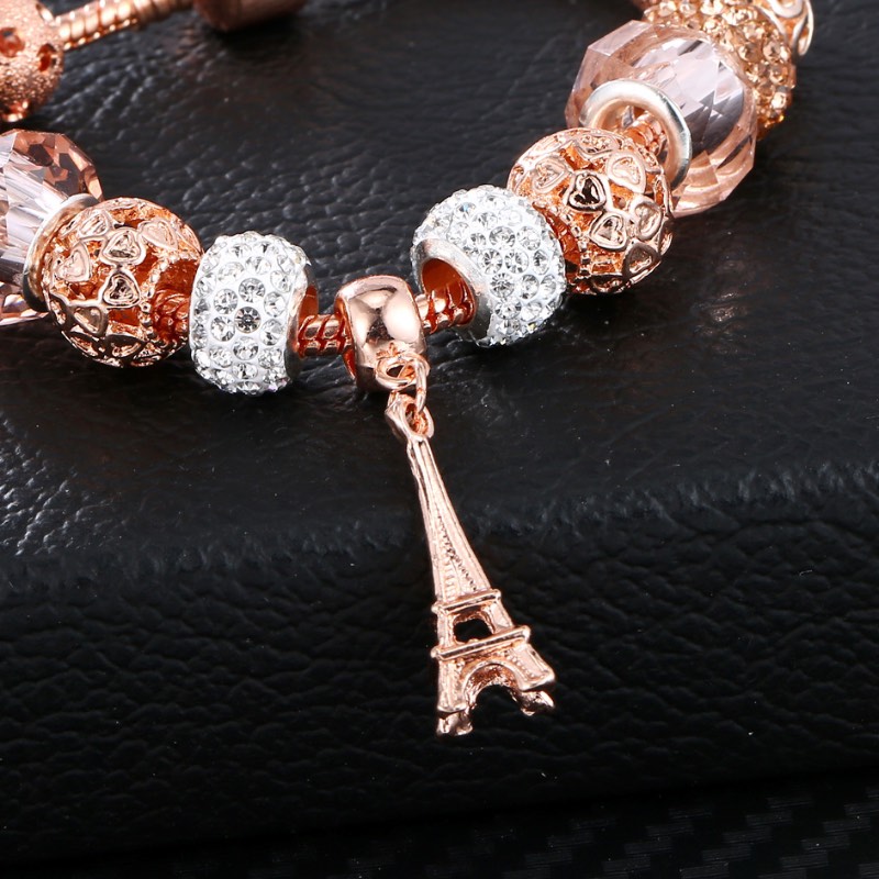Rose Gold Crystal Glass Perforated Bead Tower Bracelets Fashion Brand Charm Bracelet Women Jewelry Wholesale