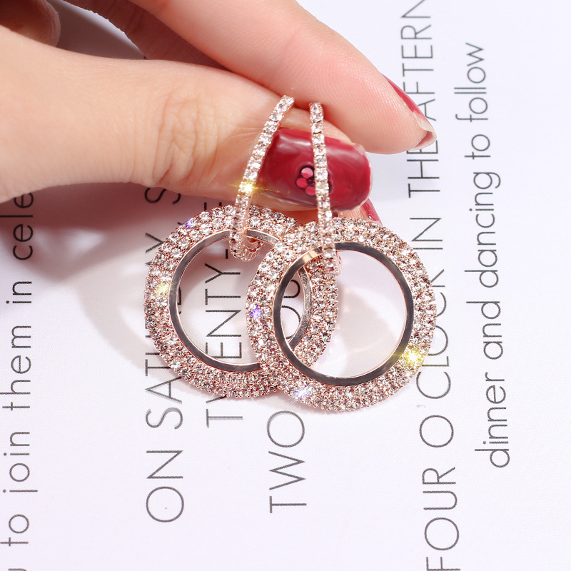 new design creative jewelry highgrade elegant crystal earrings round gold and silver earrings wedding party earrings for woman