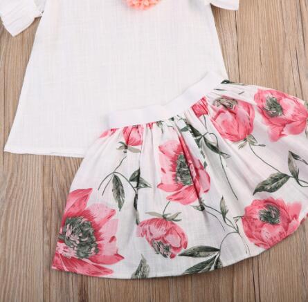 cute white butterfly sleeve pullover tops+ printed skirt set children clothes summer sets baby girl child 2pcs set