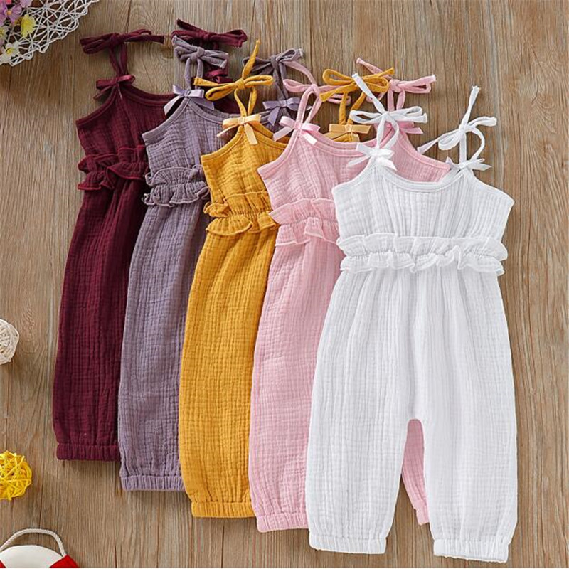 Mikrdoo Newborn Infant Baby Girl Bodysuit Summer Cute Clothes Straped Ruffle Romper Cute Solid Color Jumpsuit For 0-24 Months