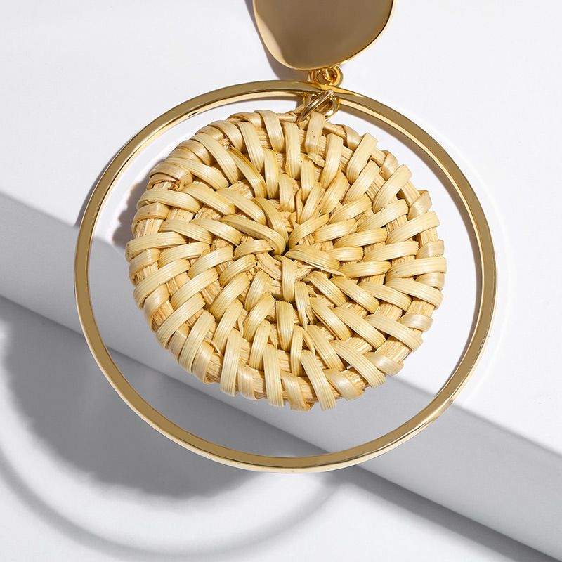Rattan round earrings hot fashion bamboo rattan woven earrings ladies handmade round long pendant earrings ladies gifts