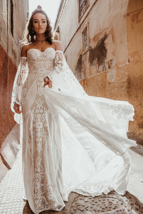 2019 Bohemian Wedding Dresses Sweetheart Lace Appliqued Sweep Train Detachable Sleeves Mermaid Wedding Dress Plus Size Country Bridal Gowns