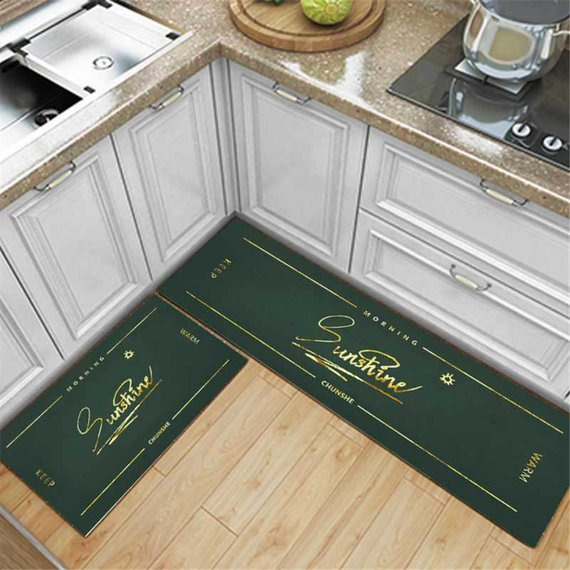 Fashion Dark Green Carpet With Golden Word Kitchen Floor Rug Carpet Long Non Slip Bathroom Mat Set Nordic Style Bedside, As picture
Fashion Dark Green Carpet With Golden Word Kitchen Floor Rug Carpet Long Non Slip Bathroom Mat Set Nordic Style Bedside, As picture