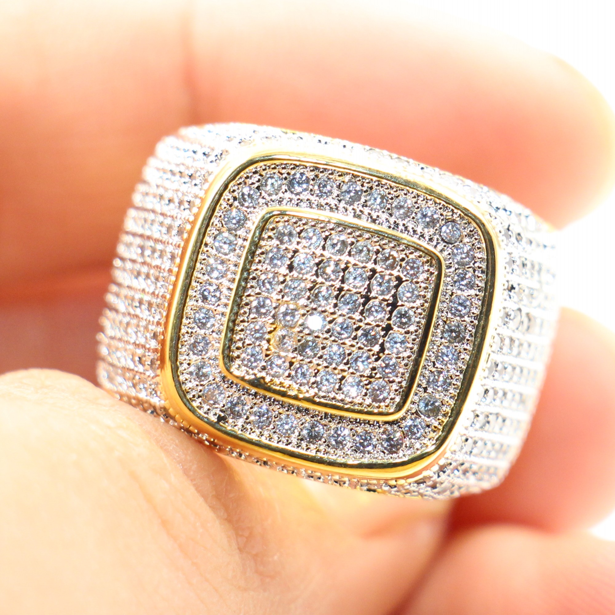 Victoria Wieck Sparkling Deluxe Jewelry 925 Sterling Silver&Gold Fill Pave Micro White Clear Topaz CZ Diamond Wedding Band Ring for Men Gift