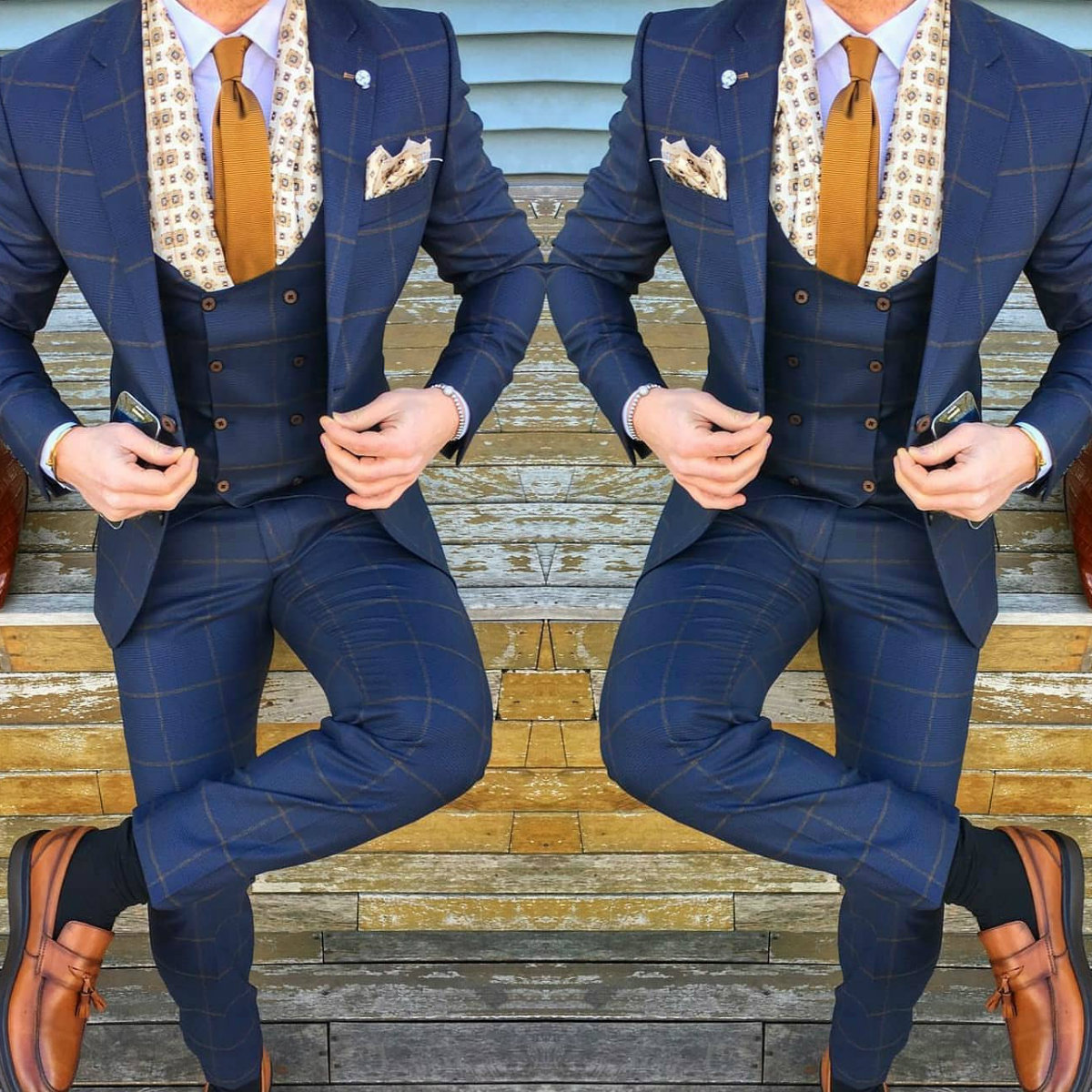 2019 Fashion Plaid Wedding Suits For Men Custom Made Notch Lapel Groom Tuxedos Groomsmen Businessmen Suit