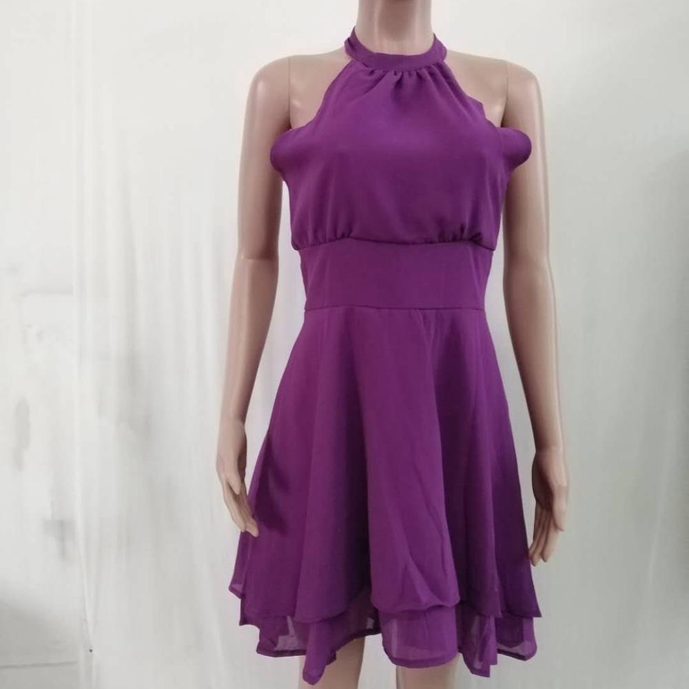 Wholesale-WEPBEL Women Dresses Ladies Wedding Party Halter Black Layered Cutout Back Sleeveless Chiffon Dress Plus Size S-5XL