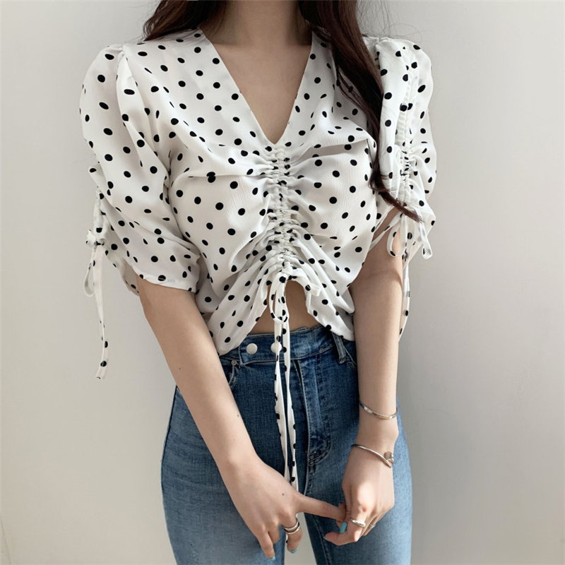 New 2020 Sexy High Waist Polka Dots Waist-Controlled Drawstring Summer Sexy Short Shirts All Match Women Blouses, Black
New 2020 Sexy High Waist Polka Dots Waist-Controlled Drawstring Summer Sexy Short Shirts All Match Women Blouses, Black