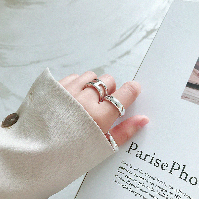 New Fashion 990 Silver Statement Ring For Women Classic Glossy Open Size Adjustable Ring Fine Jewelry