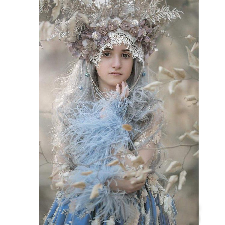 Blue Girls Pageant Dresses Jewel Neck 3D Floral Appliqued Princess Kids Formal Wear Feather Long Sleeve Party Birthday Gowns