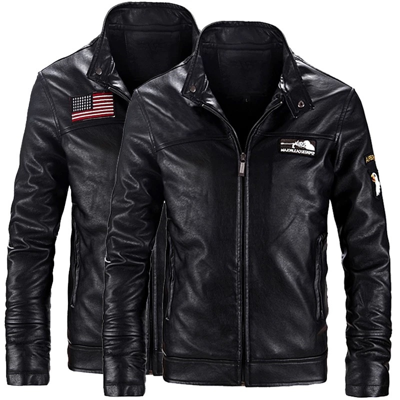 2019 Autumn Punk Leather Jacket Men New Motorcycle Leather Jacket Slim Fit Men Machine gun embroidery PU Clothing, Green