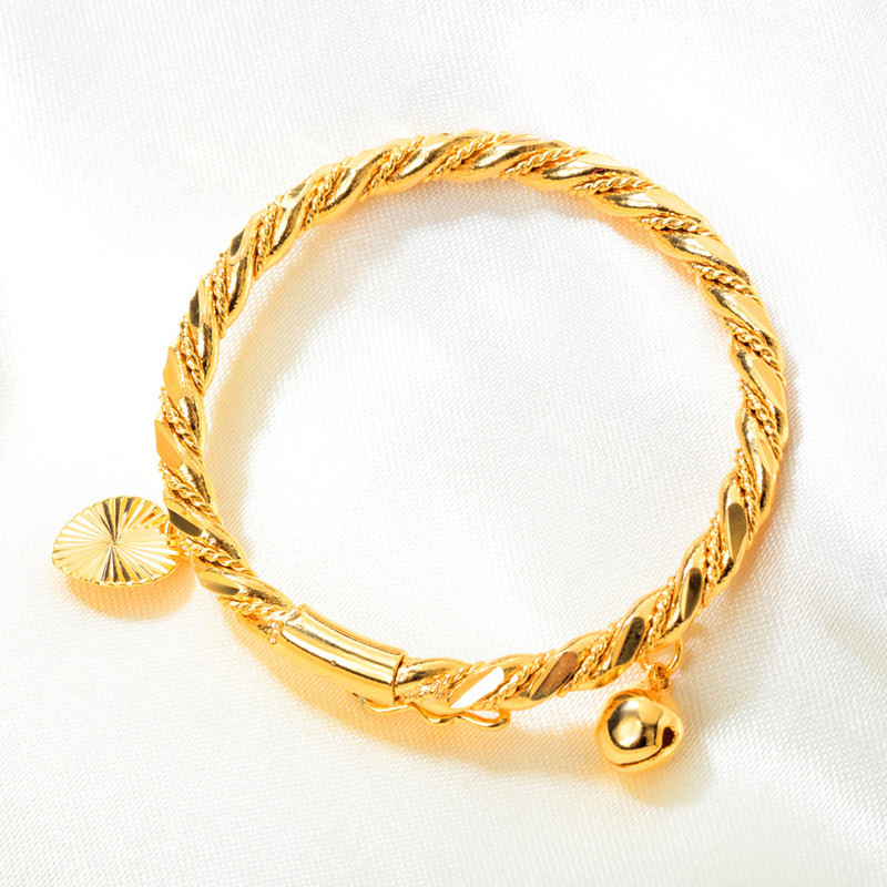Europe and America Baby Lovely Bangles Yellow Gold Plated Bells Baby Bracelet Bangles for Babies Kids Nice Gift