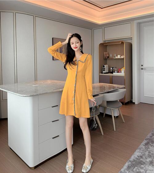 New Temperament Lapel Slim Fit Waist Long Sleeve French Korean Fashion Temperament Dress, Yellow
New Temperament Lapel Slim Fit Waist Long Sleeve French Korean Fashion Temperament Dress, Yellow