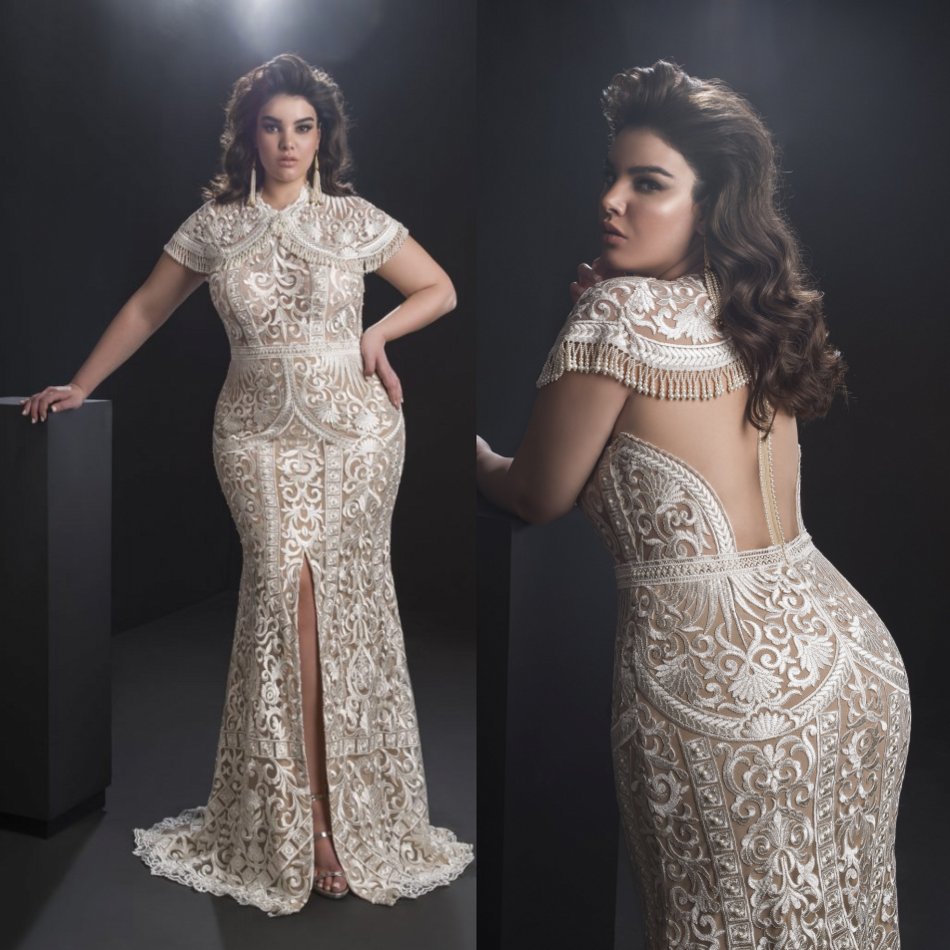 New Plus Size Wedding Dresses With Cape Jewel Neck Lace Appliques Vestidos De Novia Backless Custom Made Country Wedding Dress Mermaid Style