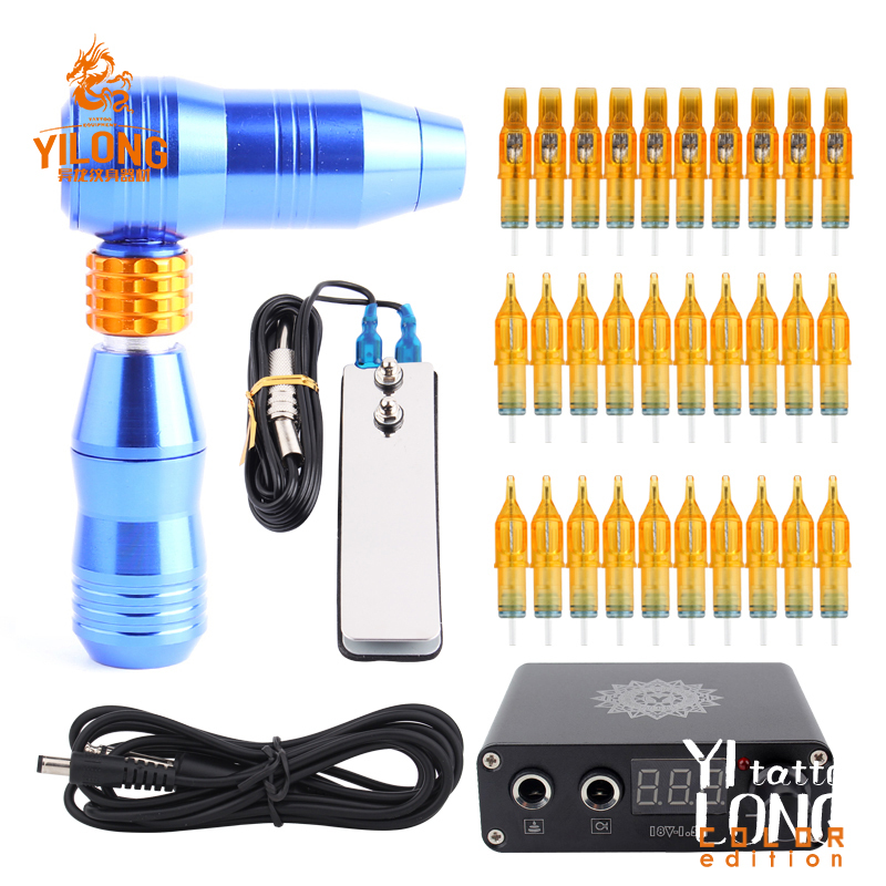 Professional Rotary T Pen Tattoo Kit LCD Mini Power With 30pcs Needle Cartrige Equipment Supplies T200609