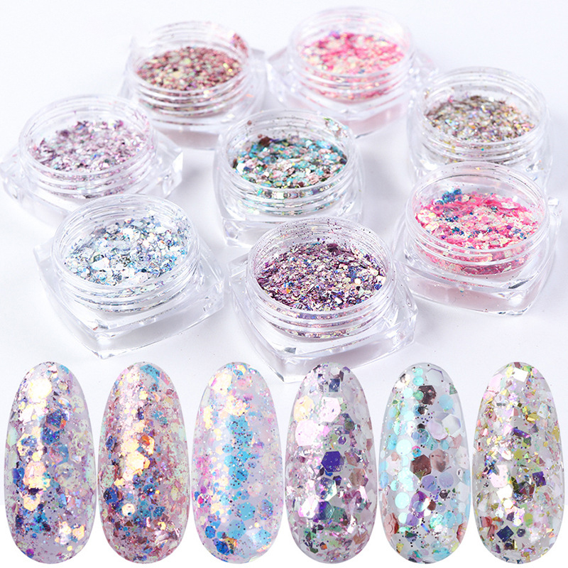 8 Boxes/Set Holographic Nail Glitter Powder Flakes Shiny Charms Hexagon Nail Art Pigment Dust Decoration Manicure Tool
8 Boxes/Set Holographic Nail Glitter Powder Flakes Shiny Charms Hexagon Nail Art Pigment Dust Decoration Manicure Tool